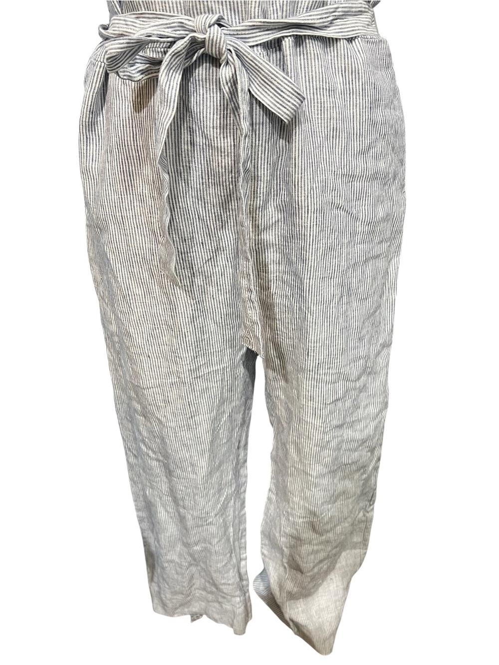 Quince 100% European Linen Square Neck Jumpsuit in blue pinstripe pattern Size M - Picture 6 of 13